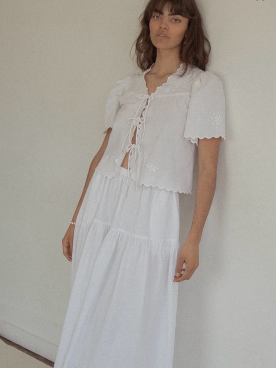 Gillian Stevens Tops - White Eyelet Tie-Front Blouse